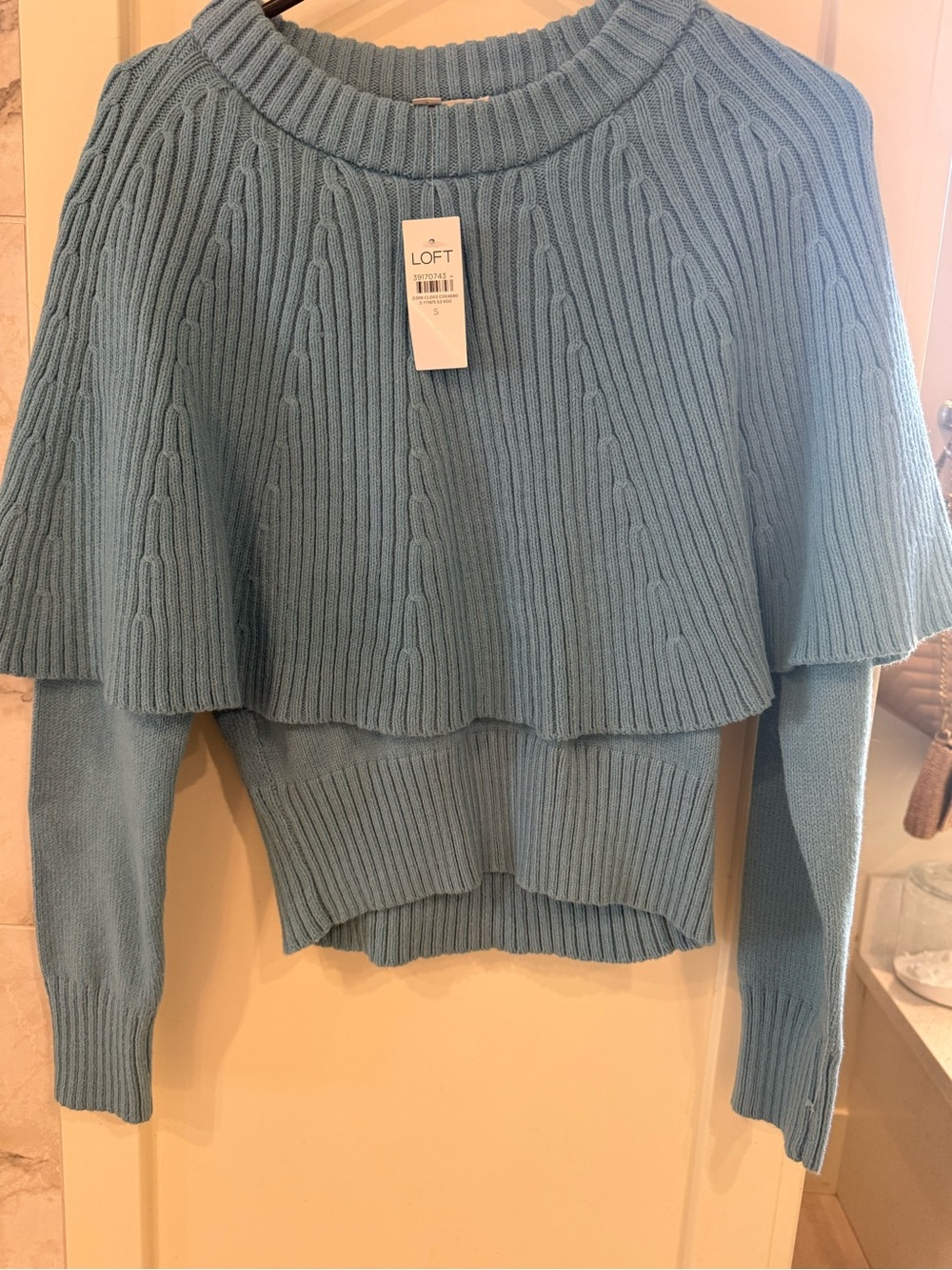 LOFT Tiffany Blue Ribbed Cape Pullover Sweater